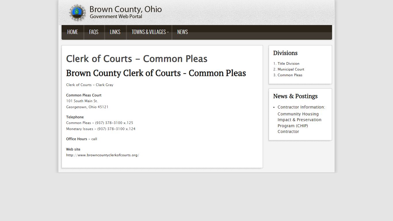 Clerk of Courts - Common Pleas - Brown County, Ohio